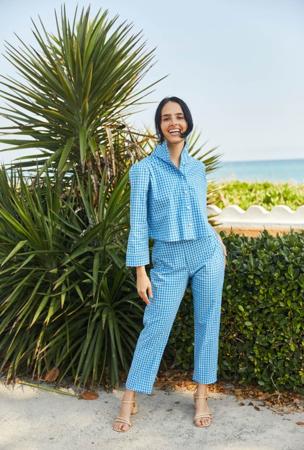 Long Sleeve Twiggy Top - Blue Gingham