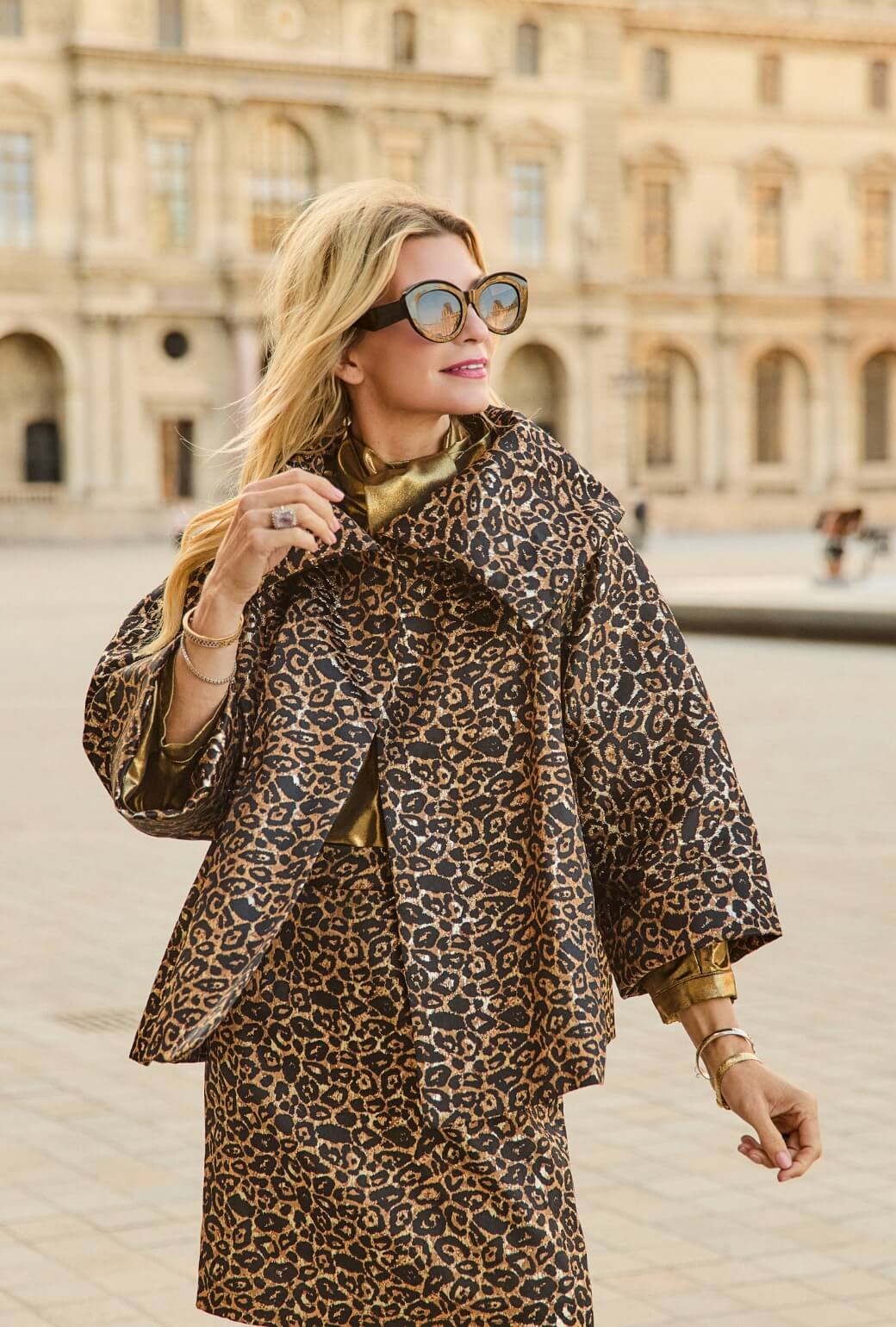 Cropped Grace Coat - Leopard Print Lurex