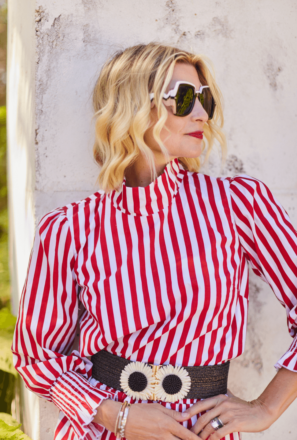 Cropped Long Sleeve Mod Top - Red Stripe