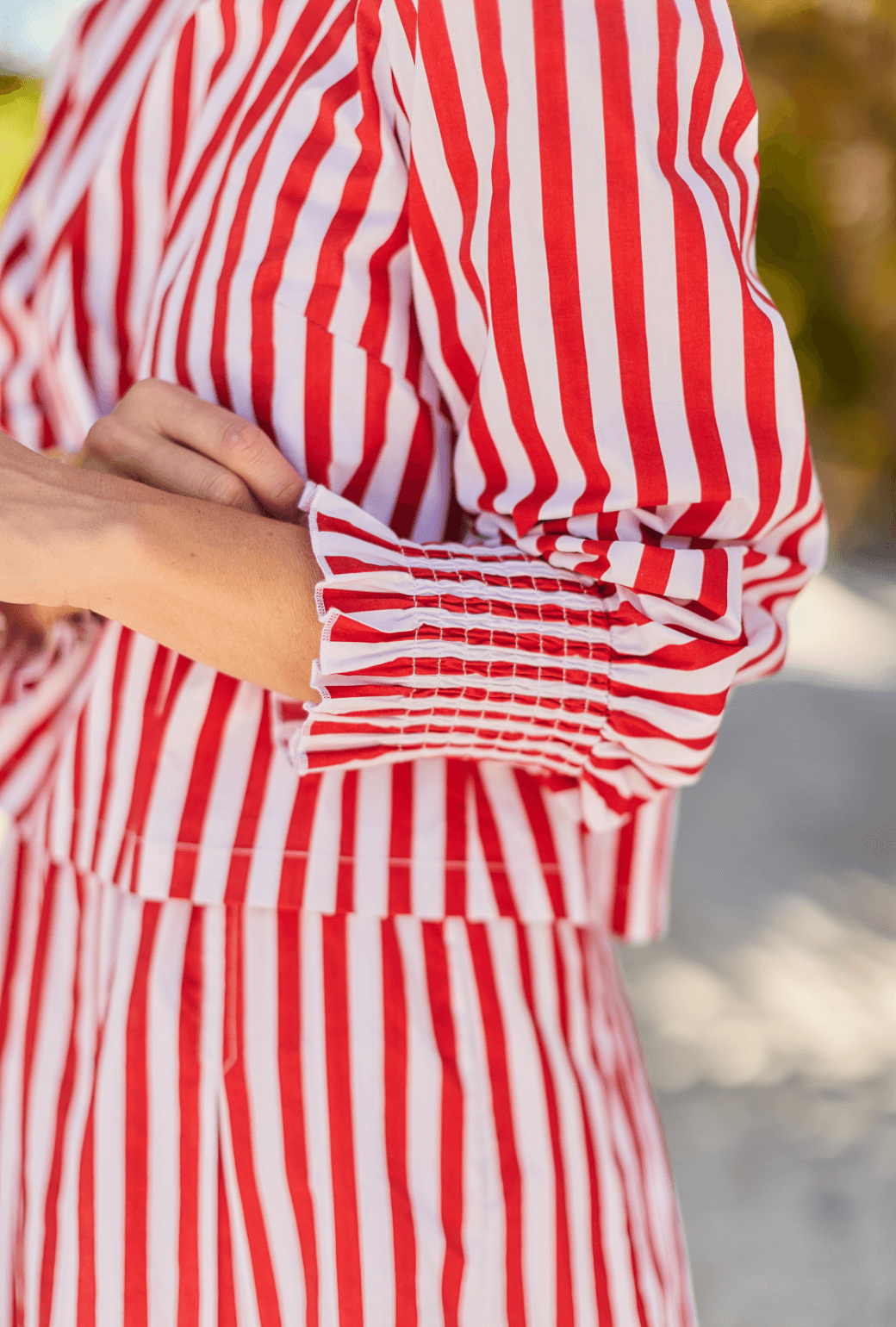 Cropped Long Sleeve Mod Top - Red Stripe