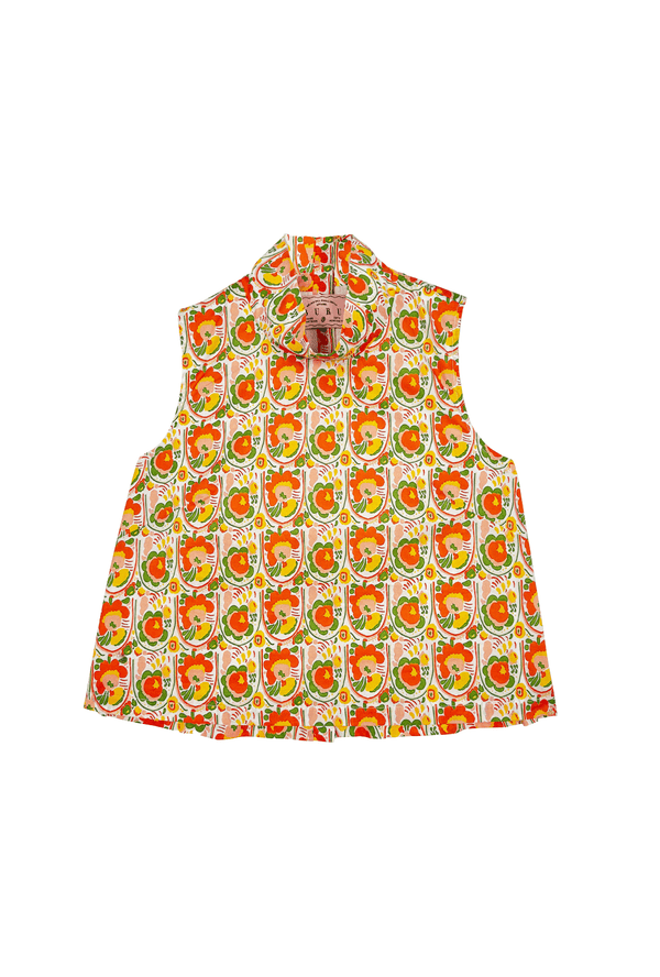 Cropped Sleeveless Mod Top - Tangerine Floral