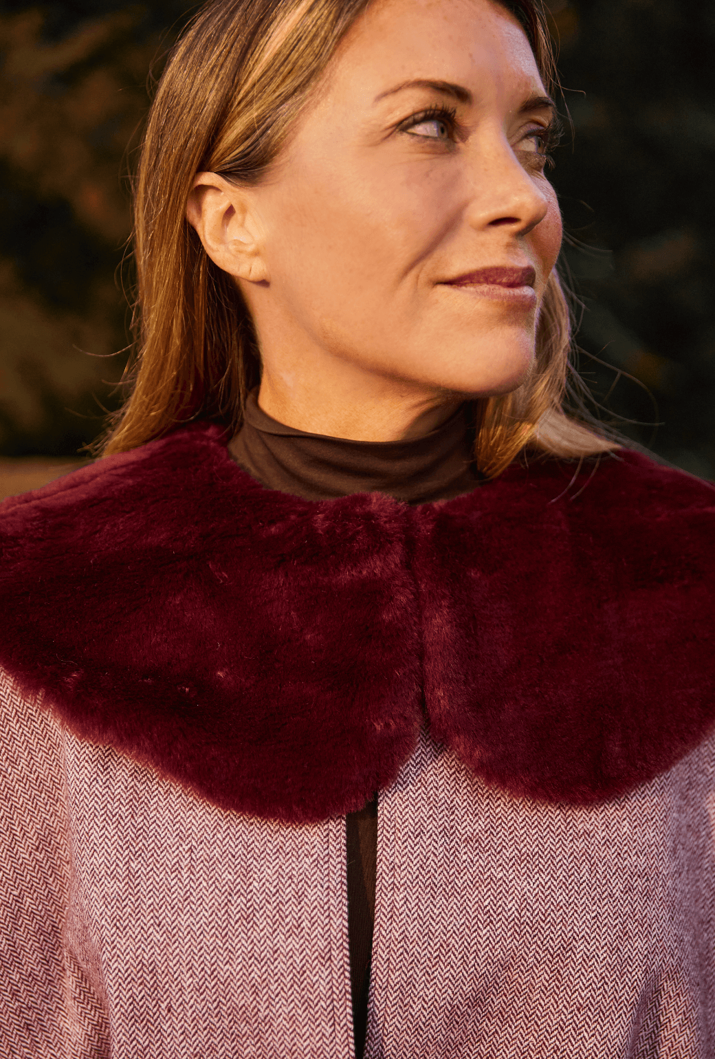 Deville Cape - Burgundy Herringbone