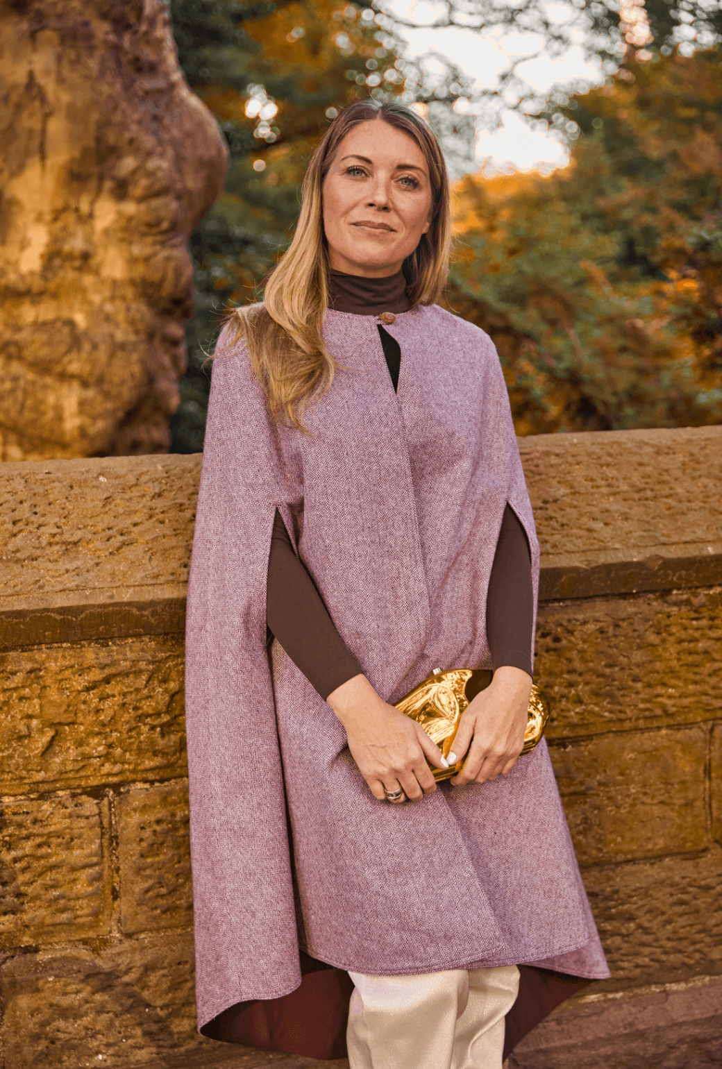 Deville Cape - Burgundy Herringbone