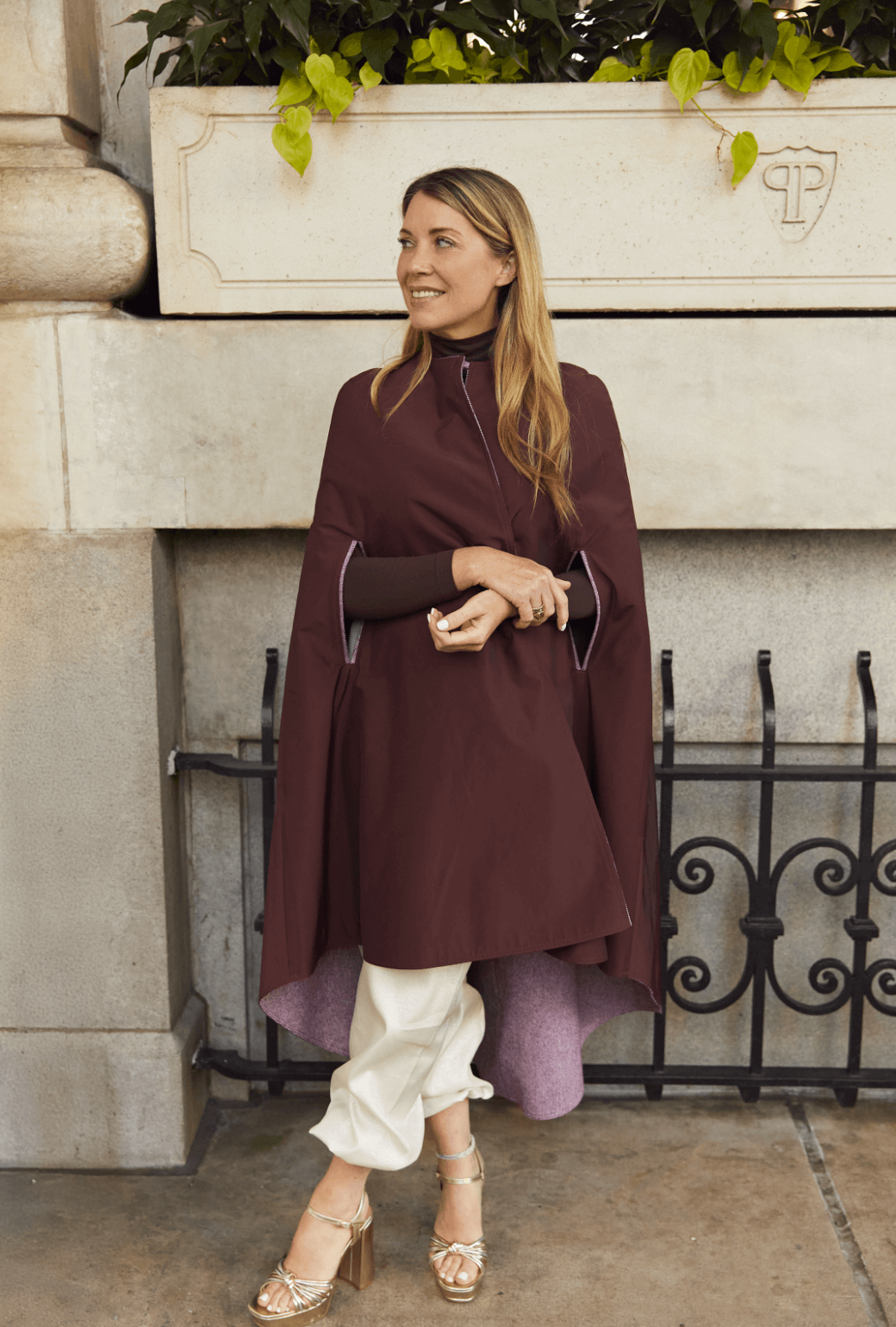 Deville Cape - Burgundy Herringbone