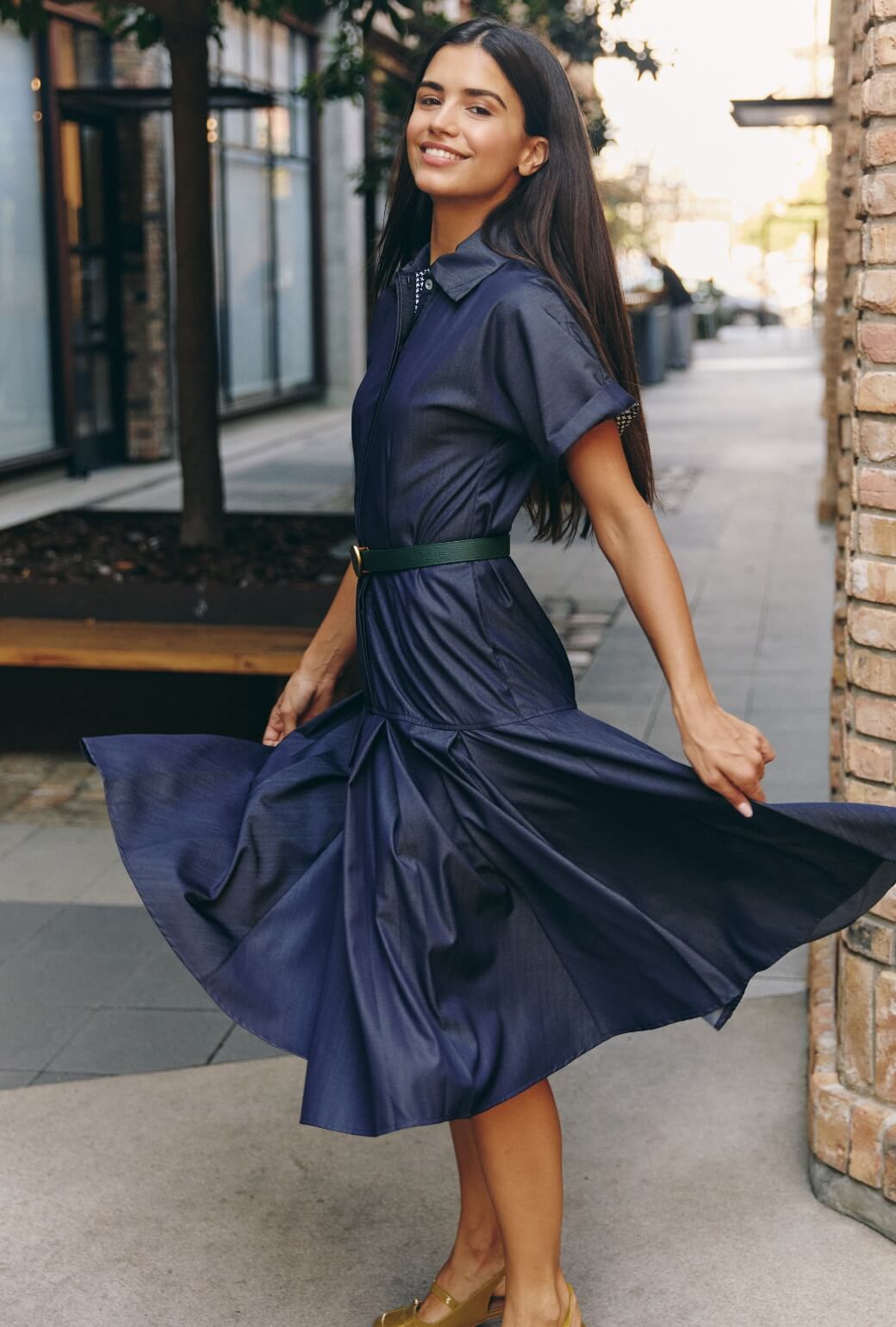 Drop Waist Day Gown - Dark Chambray