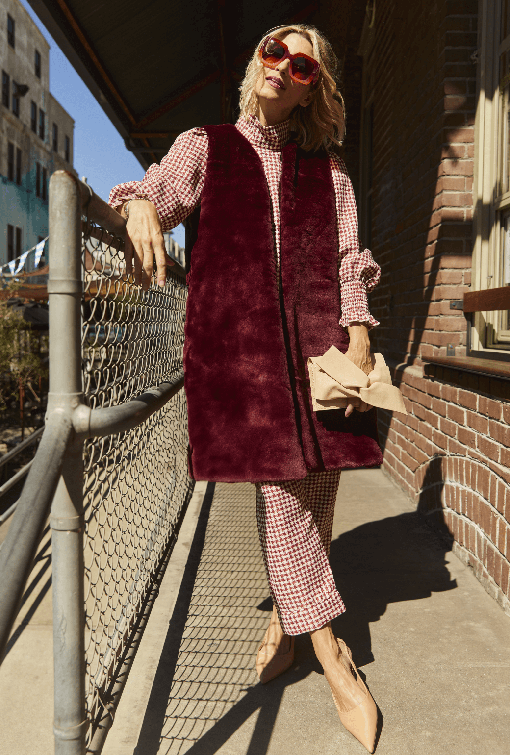 Faux Fur Vest - Burgundy