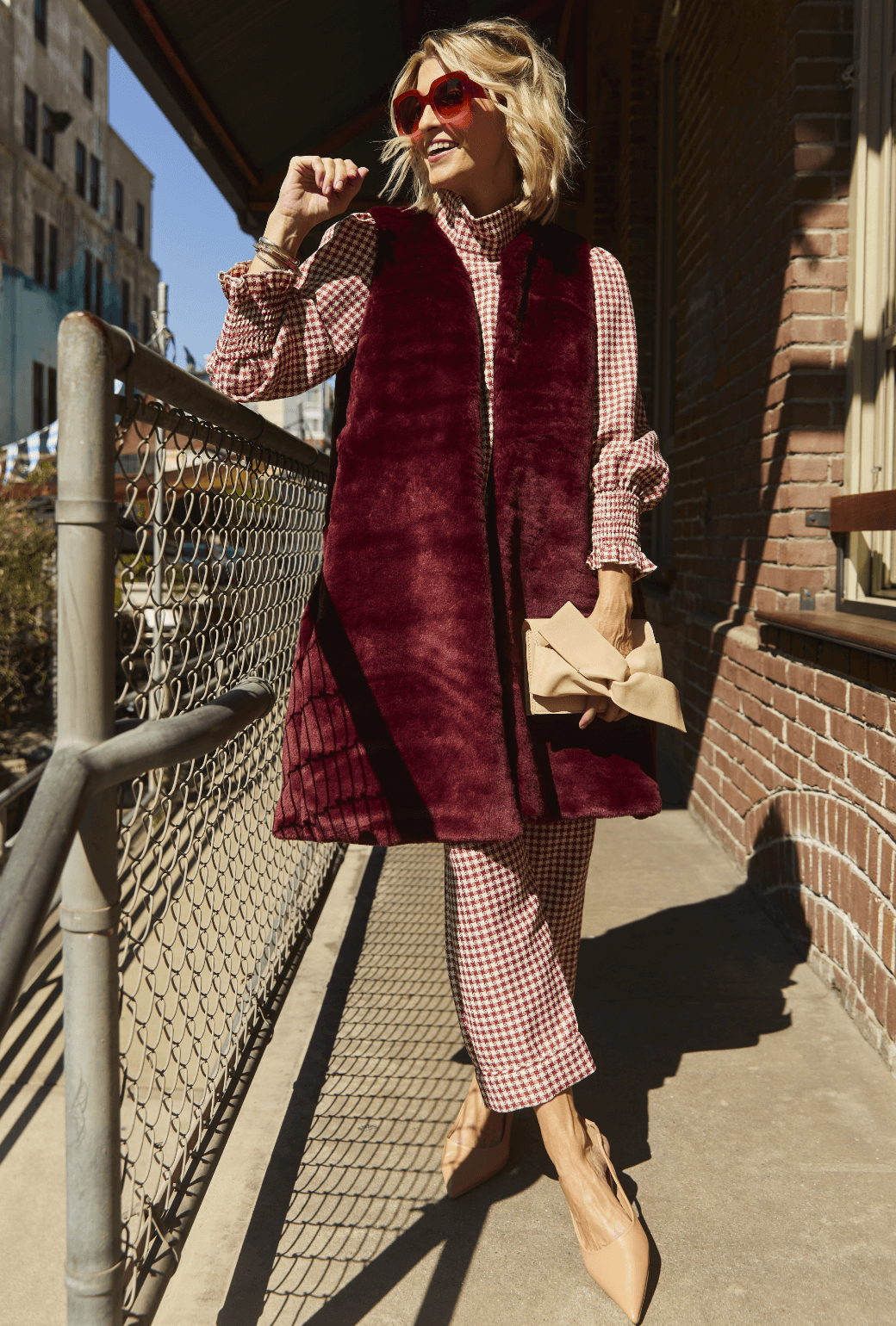 Faux Fur Vest - Burgundy