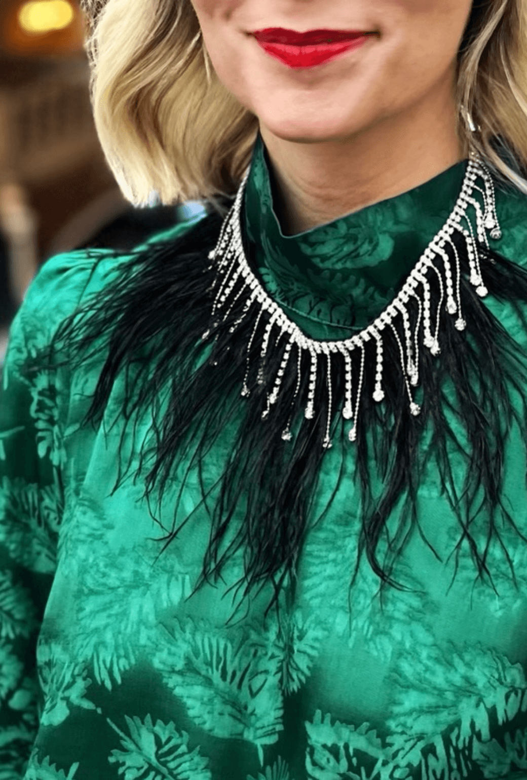 Feather & Rhinestone Collar - Black