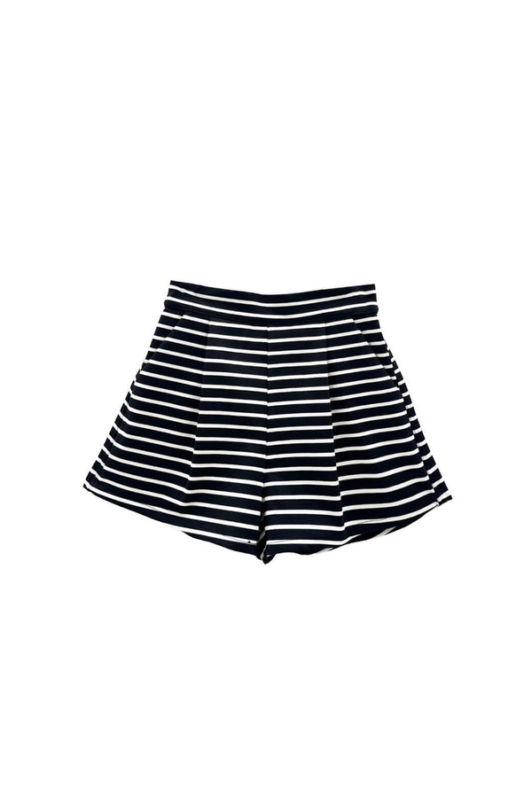 Flat Front Everyday Shorts - B&W Stripe Knit