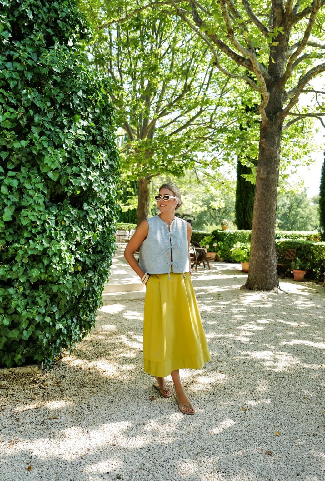 Buru x Megan Stokes Flat Front MIDI Skirt - Chartreuse Twill