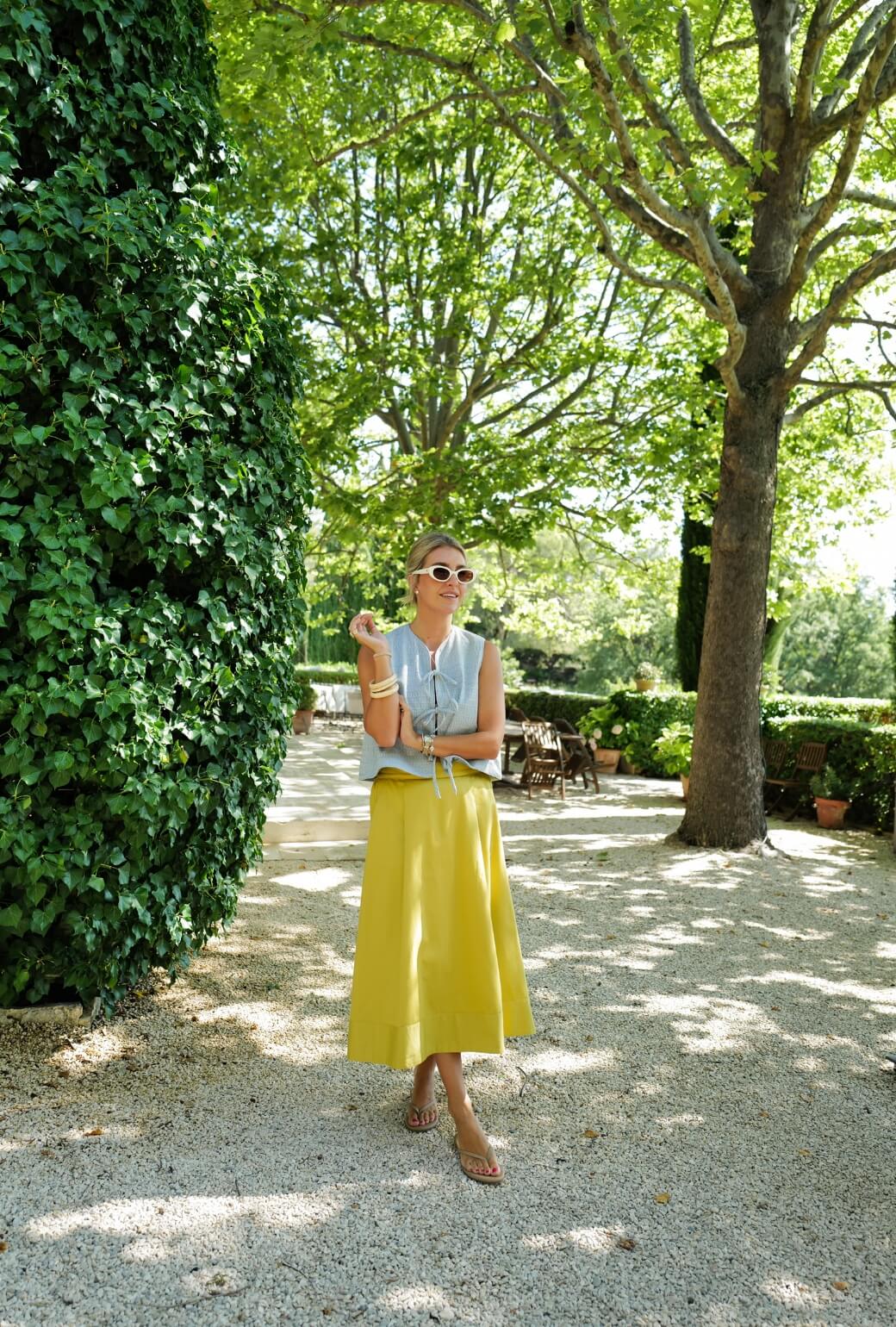 Buru x Megan Stokes Flat Front MIDI Skirt - Chartreuse Twill