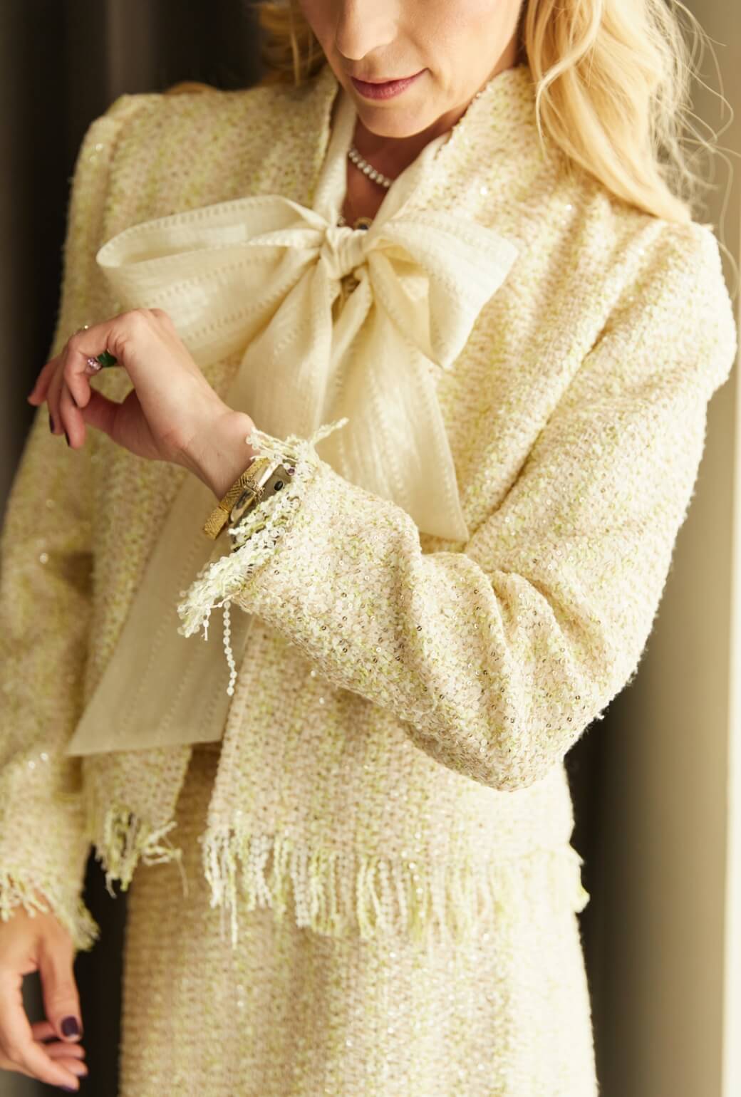 Fringed Mona Lee Blazer - Ivory Twinkle Tweed