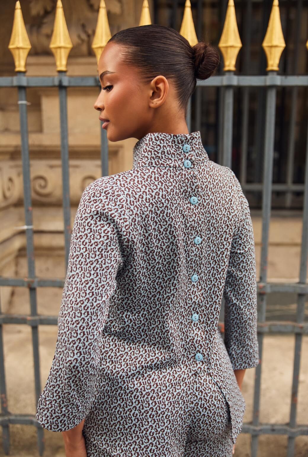 Long Sleeve Mod Top - Blue & Brown Cheetah Knit