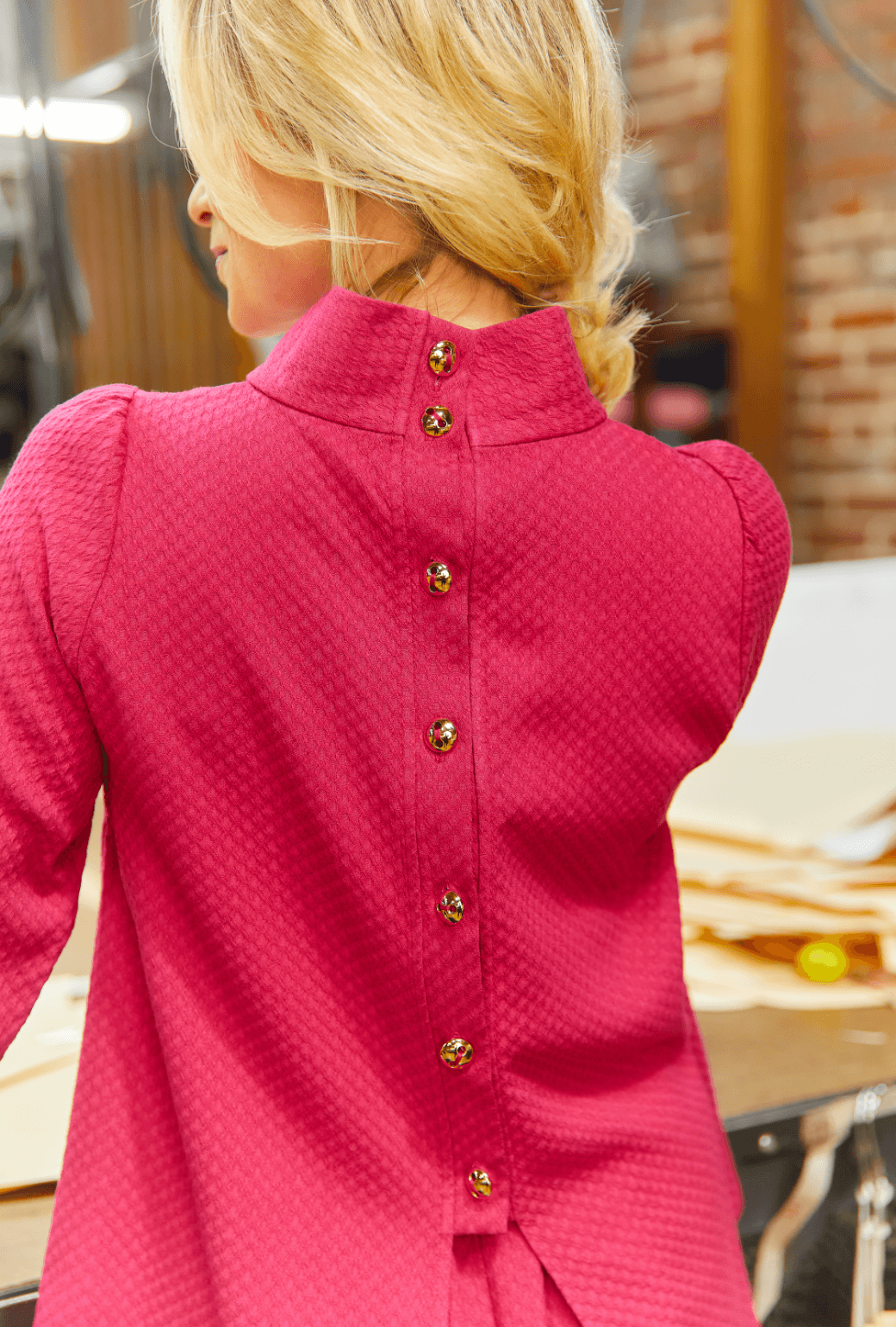 Long Sleeve Mod Top  - Fuchsia Dot