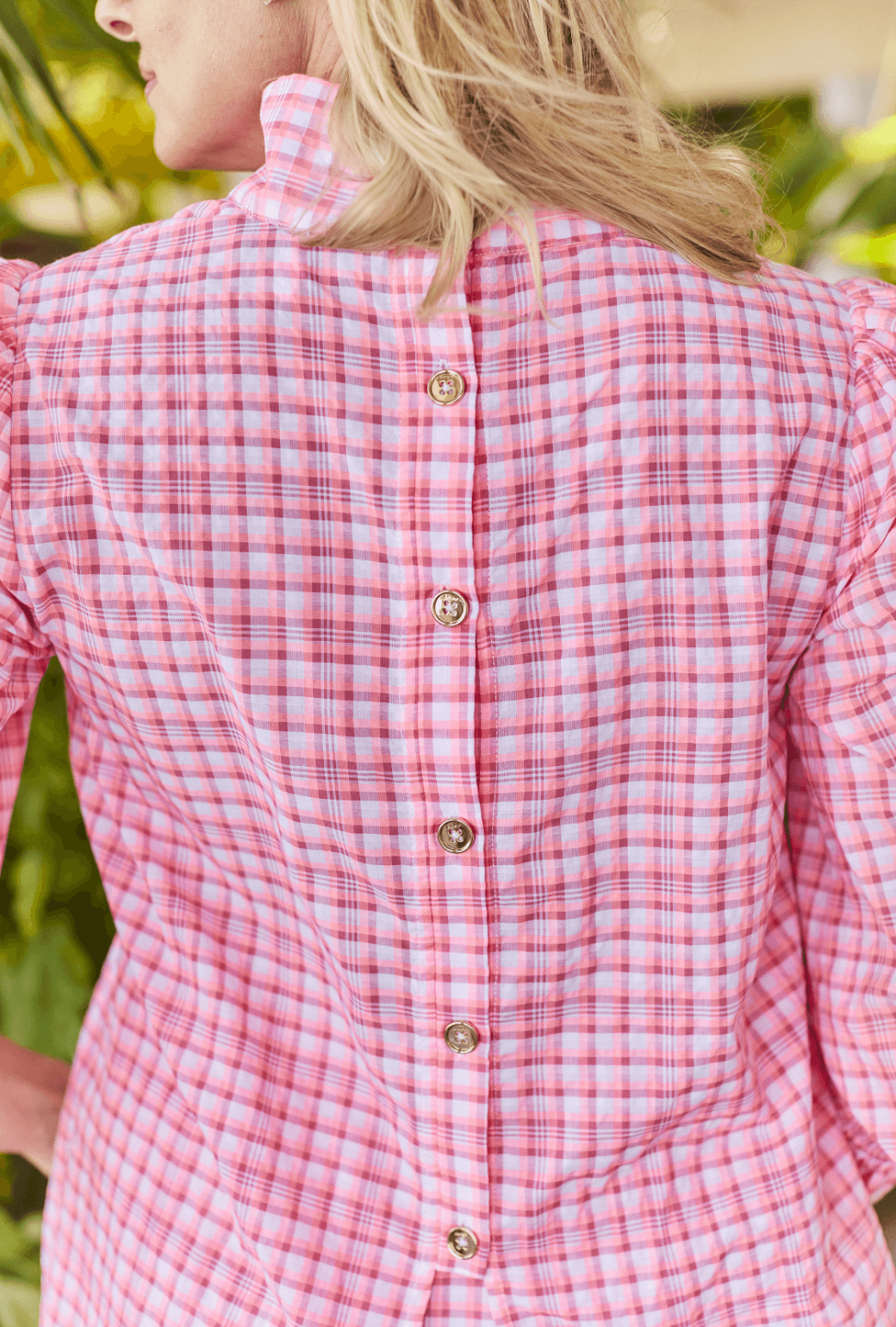 Long Sleeve Mod Top - Pink Seersucker