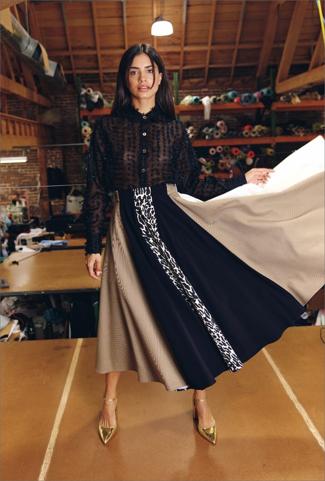 Lucinda Circle Skirt - Ivory & Black