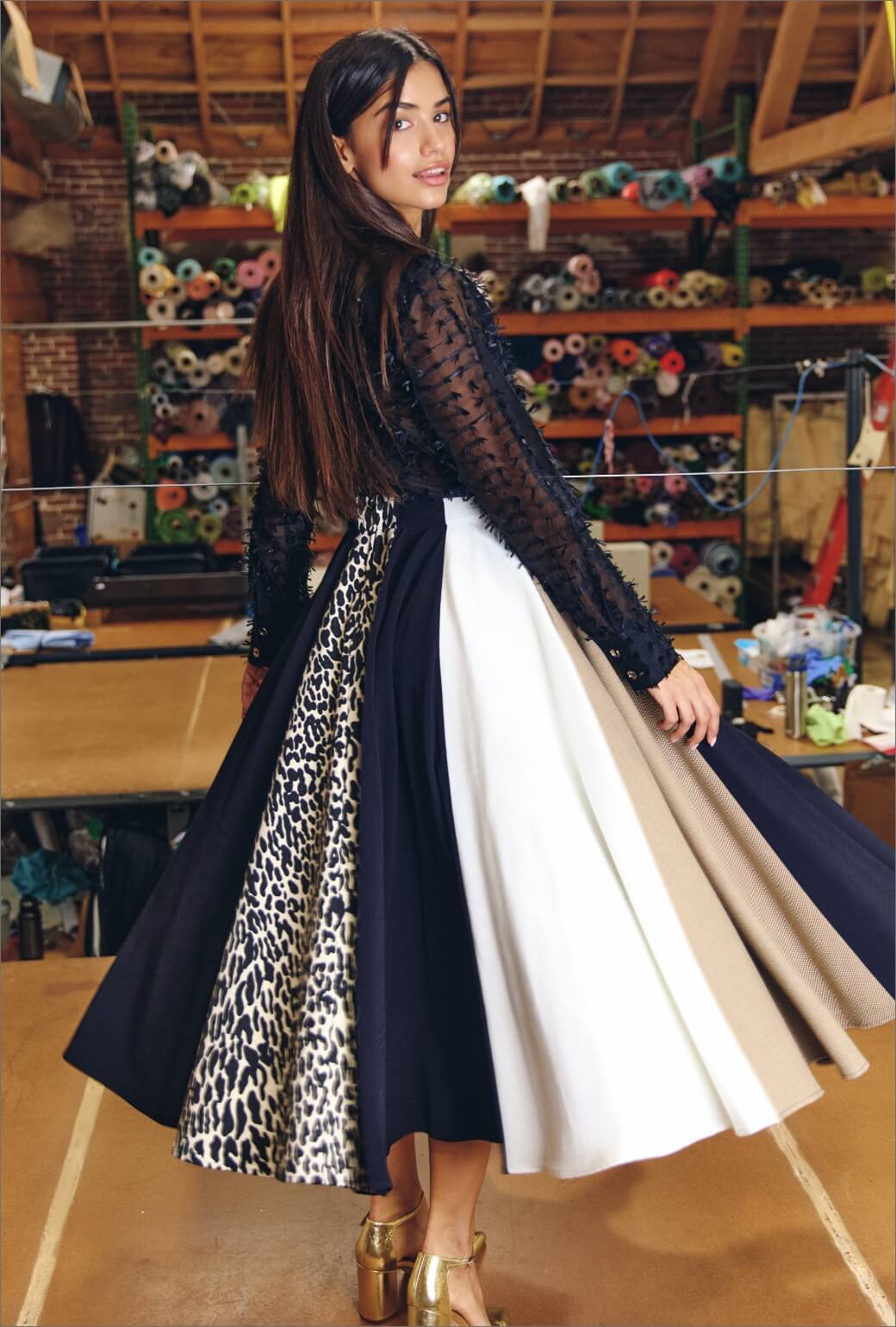 Lucinda Circle Skirt - Ivory & Black
