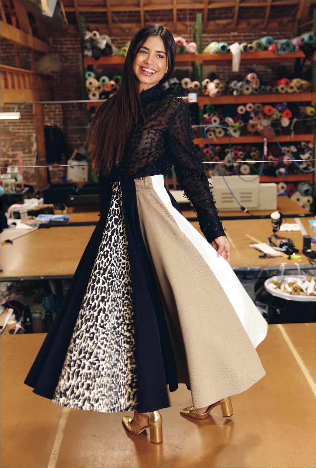 Lucinda Circle Skirt - Ivory & Black