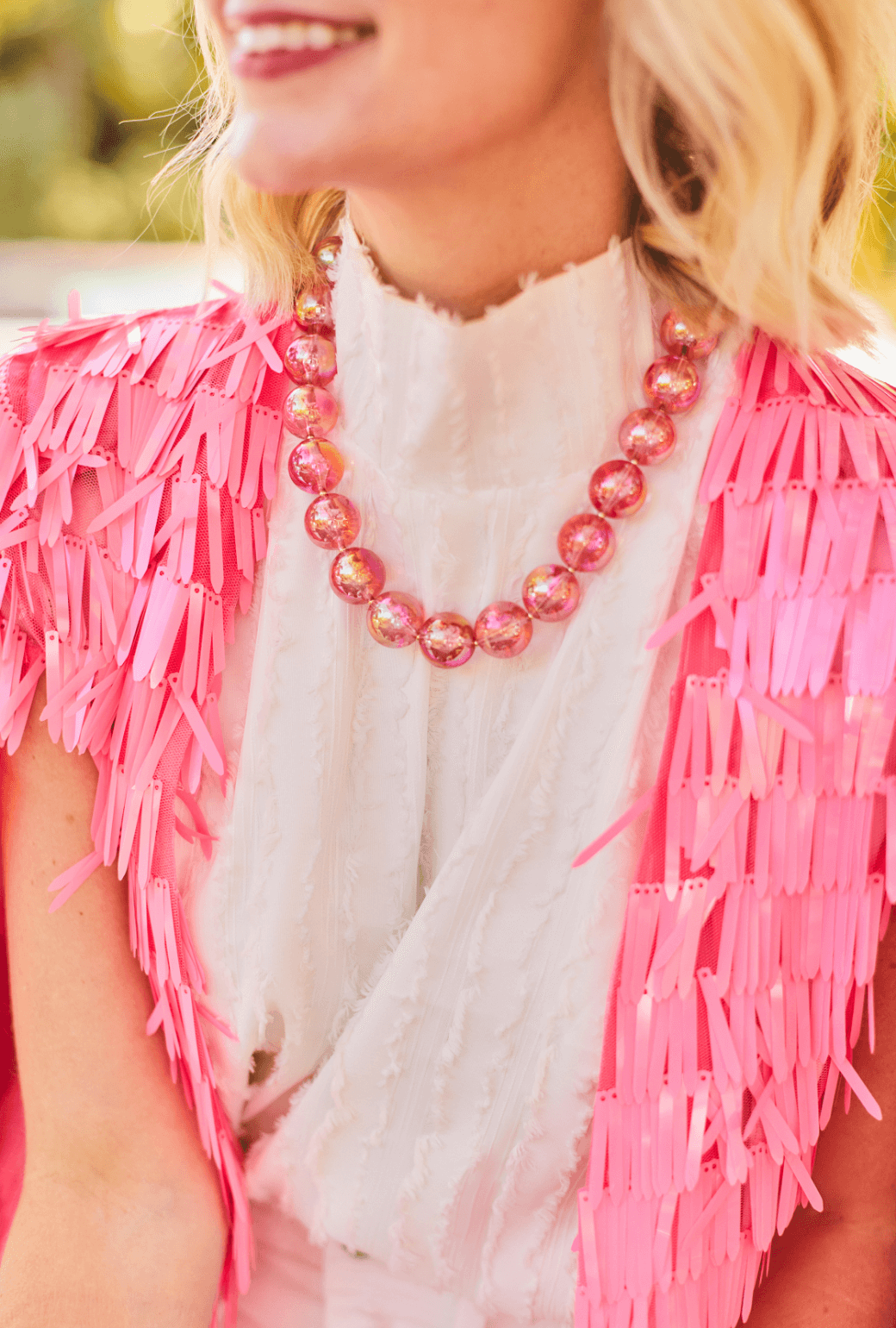 Lucite Marble Necklace - Pink Shimmer
