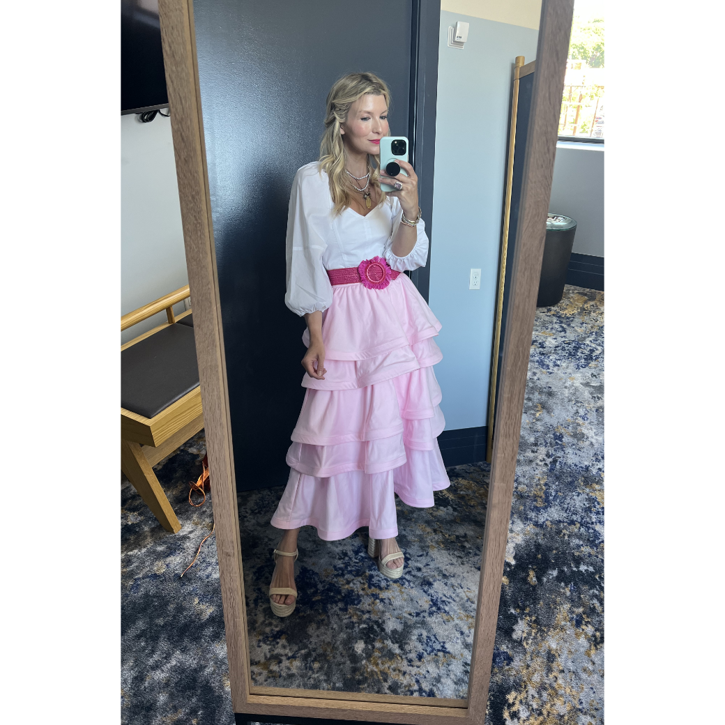 MIDI Teagan Skirt - Light Pink Cotton Sateen