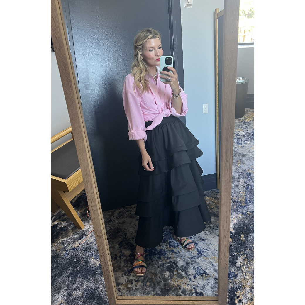 MIDI Teagan Skirt - Noir Cotton Sateen