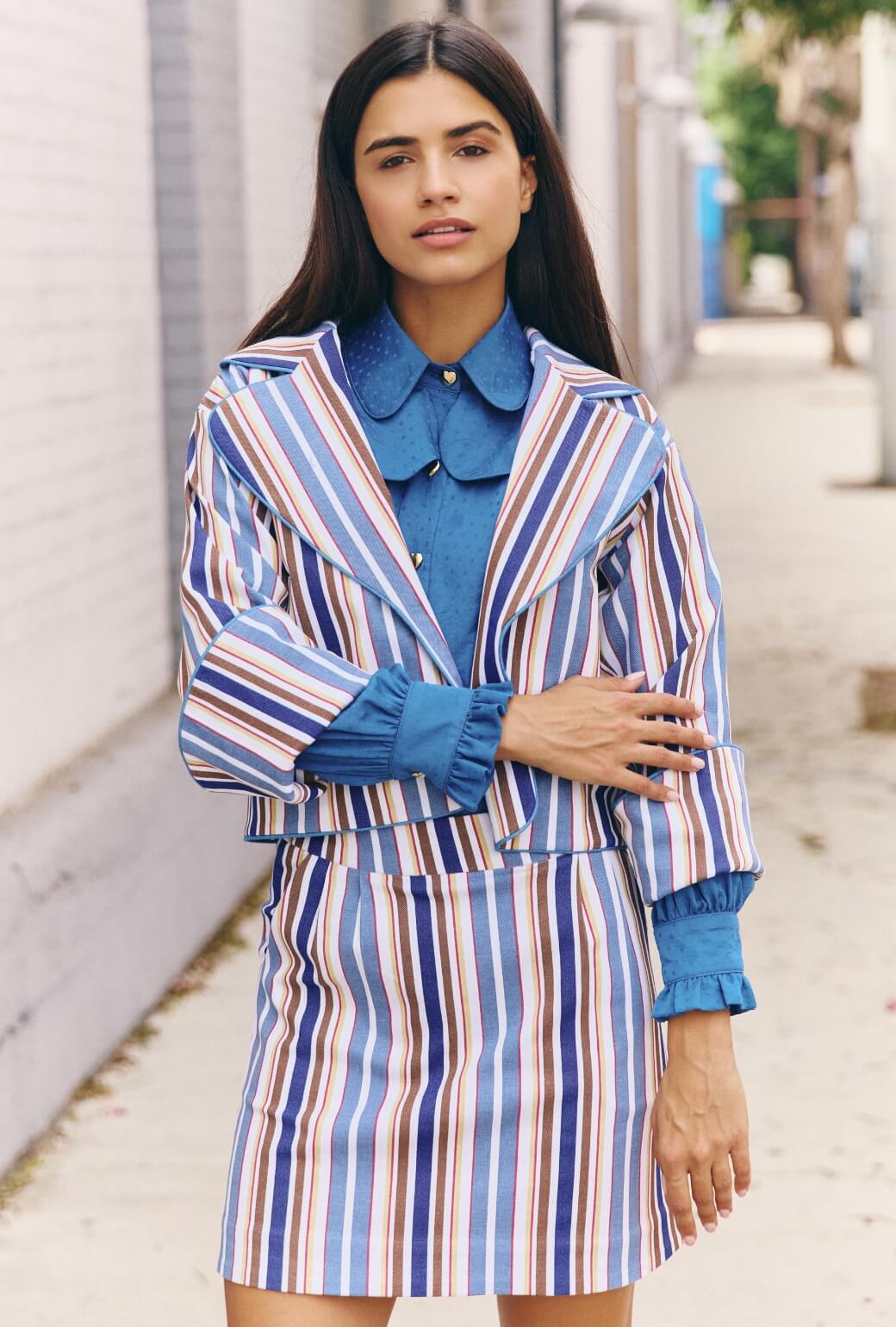 Maggie Mini Skirt - Brown Stripe Twill