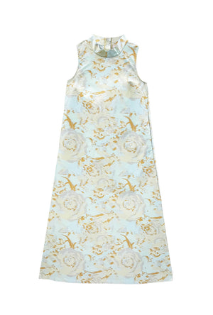 Buru x Old Soul Etiquette Maxi Mod Dress - Aqua Abstract Flame Stitch