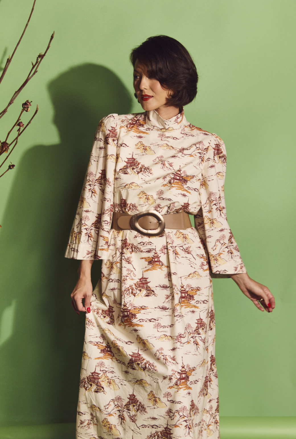 Metallic Buckle Stretch Belt - Mocha