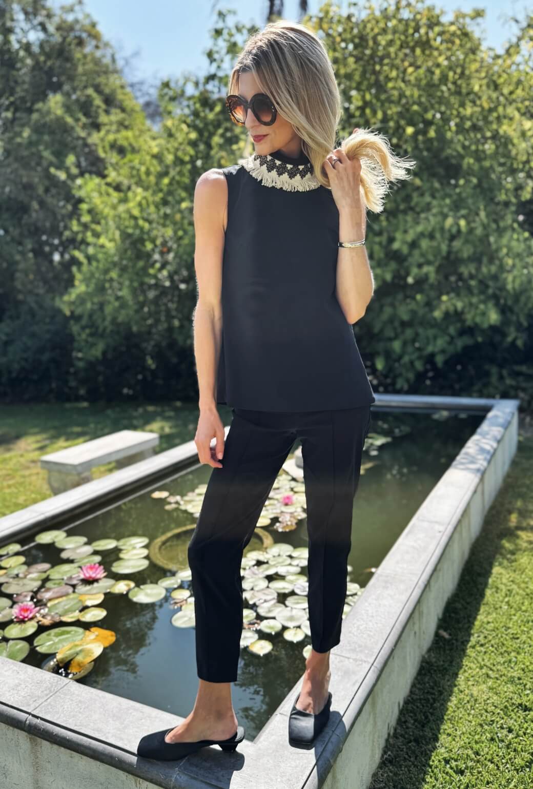 Mod Top - Black with Ivory Fringe