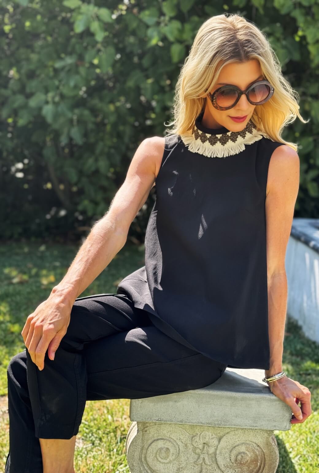 Mod Top - Black with Ivory Fringe