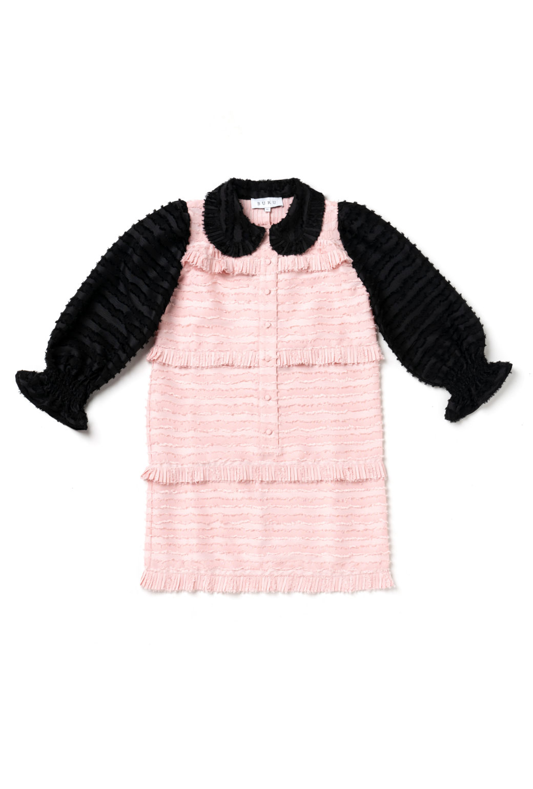 SAMPLE - Peter Pan Collar Mini Dress - Blush & Black Fringe SAMPLE - Peter Pan Collar Mini Dress - Blush & Black Fringe