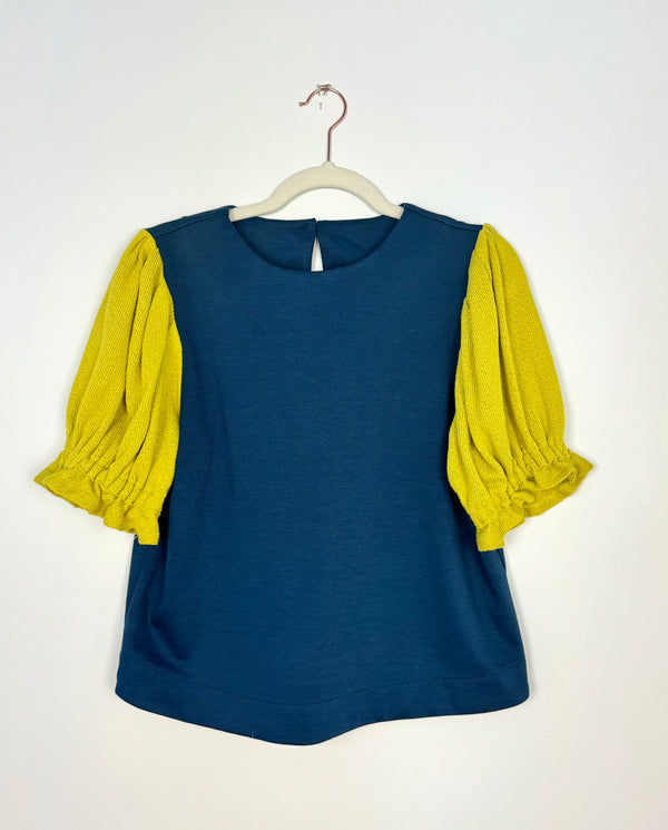 SAMPLE - Puff Sleeve Top - Teal Knit