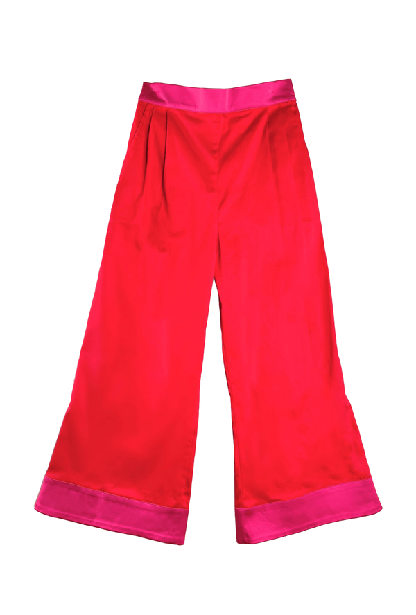 SAMPLE - Big 10 Flat Front Wide Leg Trousers - Red & Pink