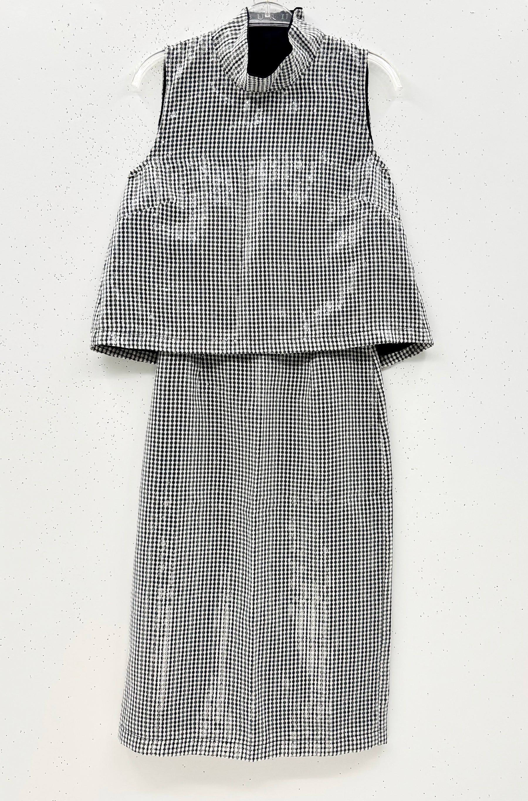 SAMPLE - Cropped Sleeveless Mod Top & Pencil Skirt SET - B&W Sequin Gingham