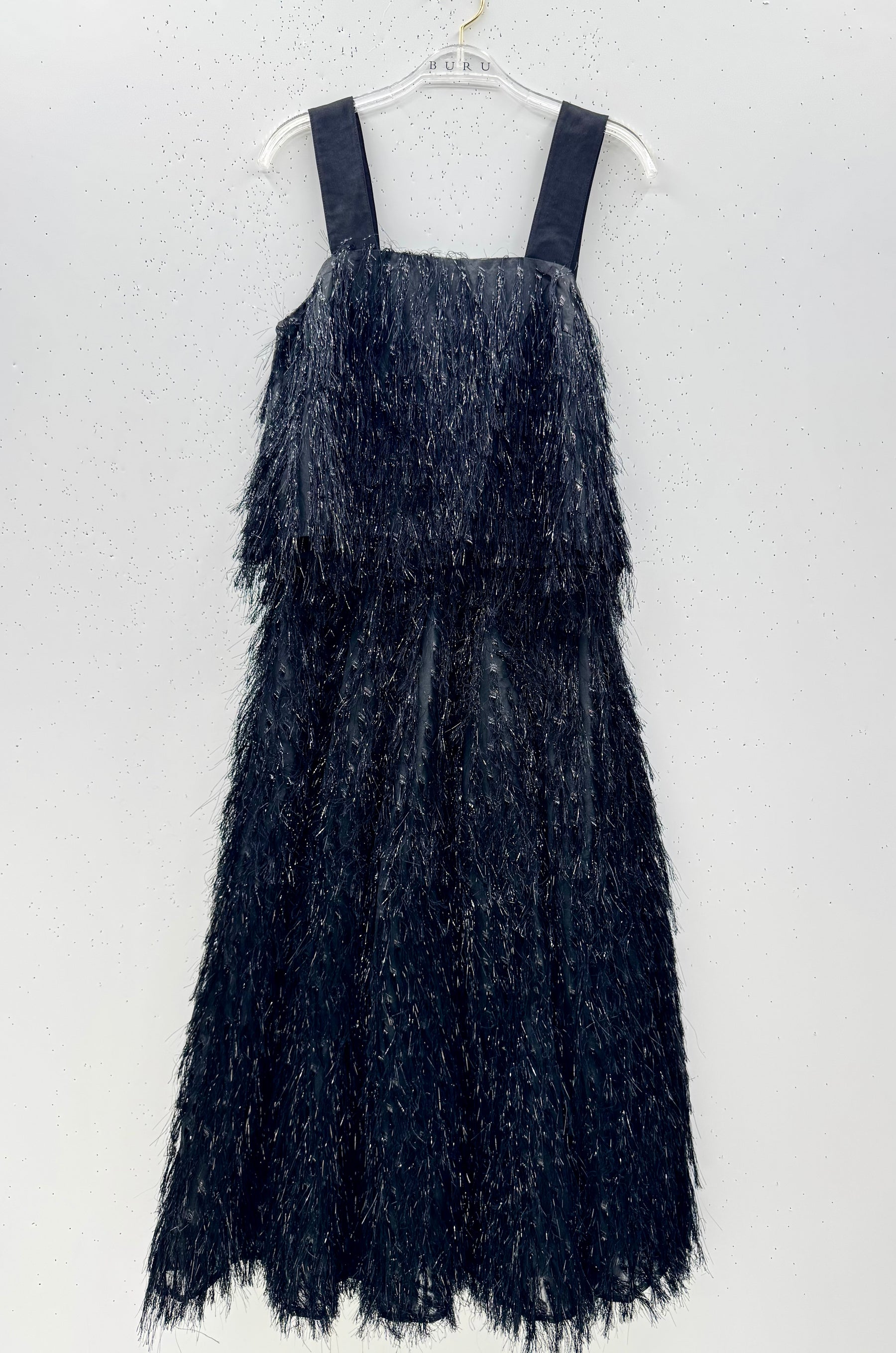 SAMPLE - Pillar Top & Party Skirt SET - Metallic Black Fringe