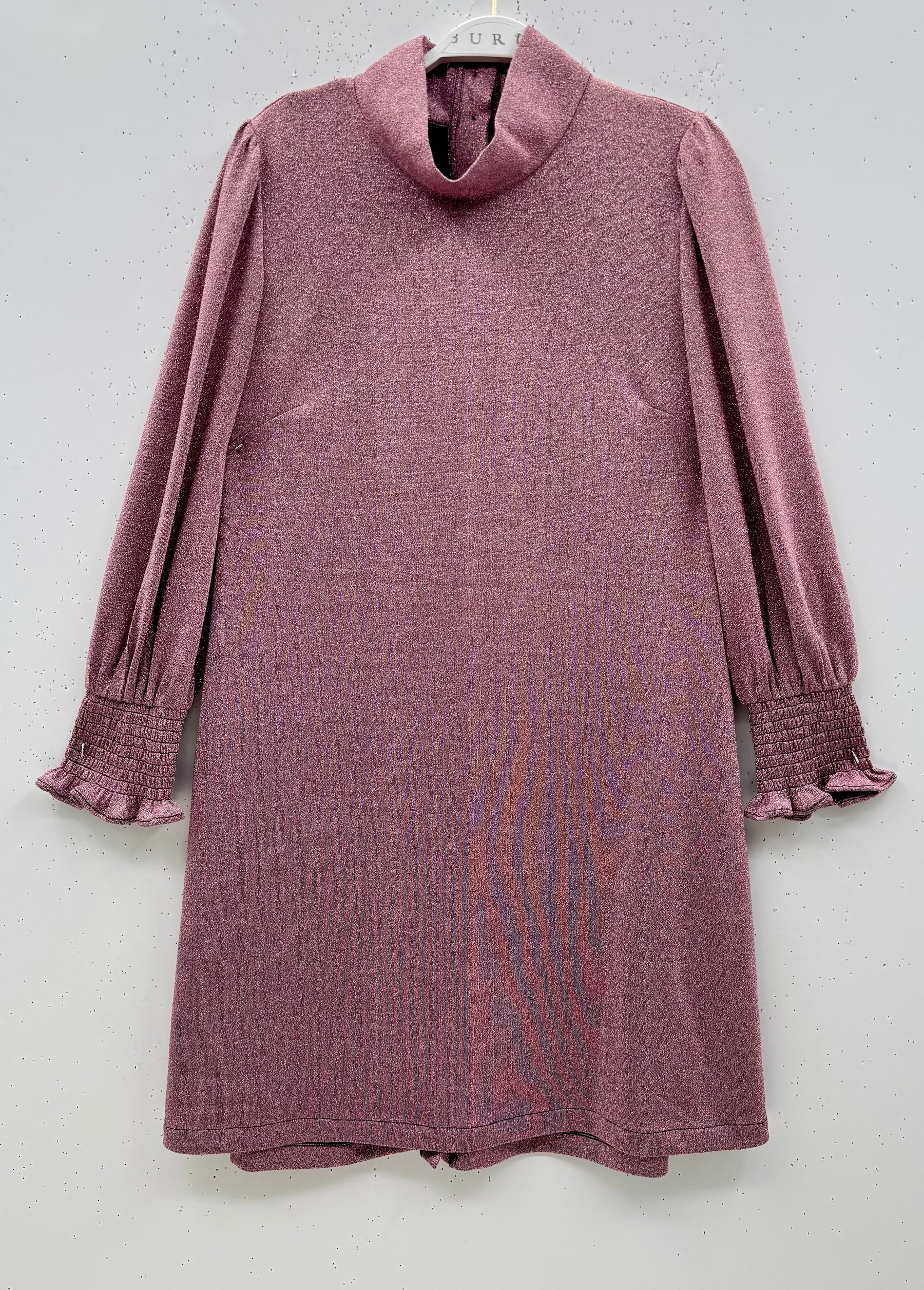 SAMPLE - Long Sleeve Mod Dress - Mauve Sparkle Metallic