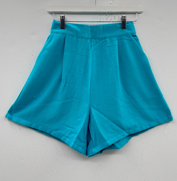 SAMPLE - Flat Front Everyday Shorts - Aqua Faux Linen
