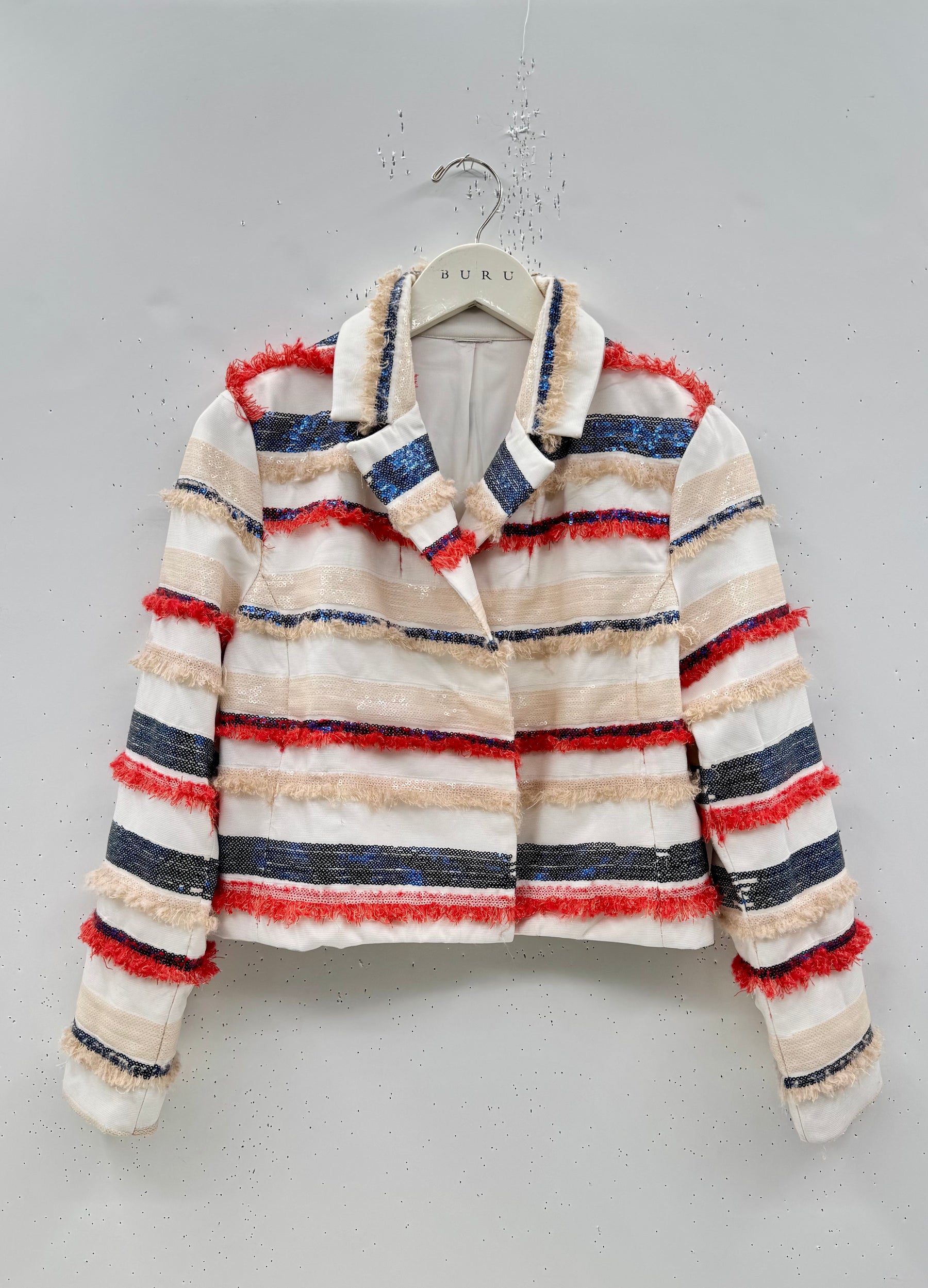 SAMPLE - Cropped Blazer - Coral Fringe & Sequin