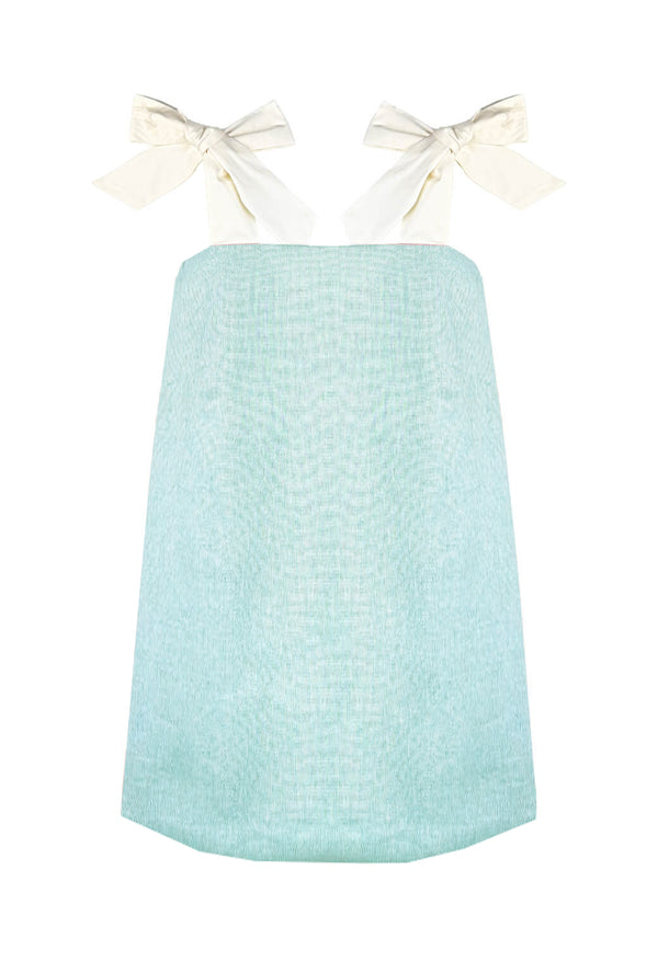 Buru x Old Soul Etiquette Pillar Dress MINI - Blue Shimmer Linen