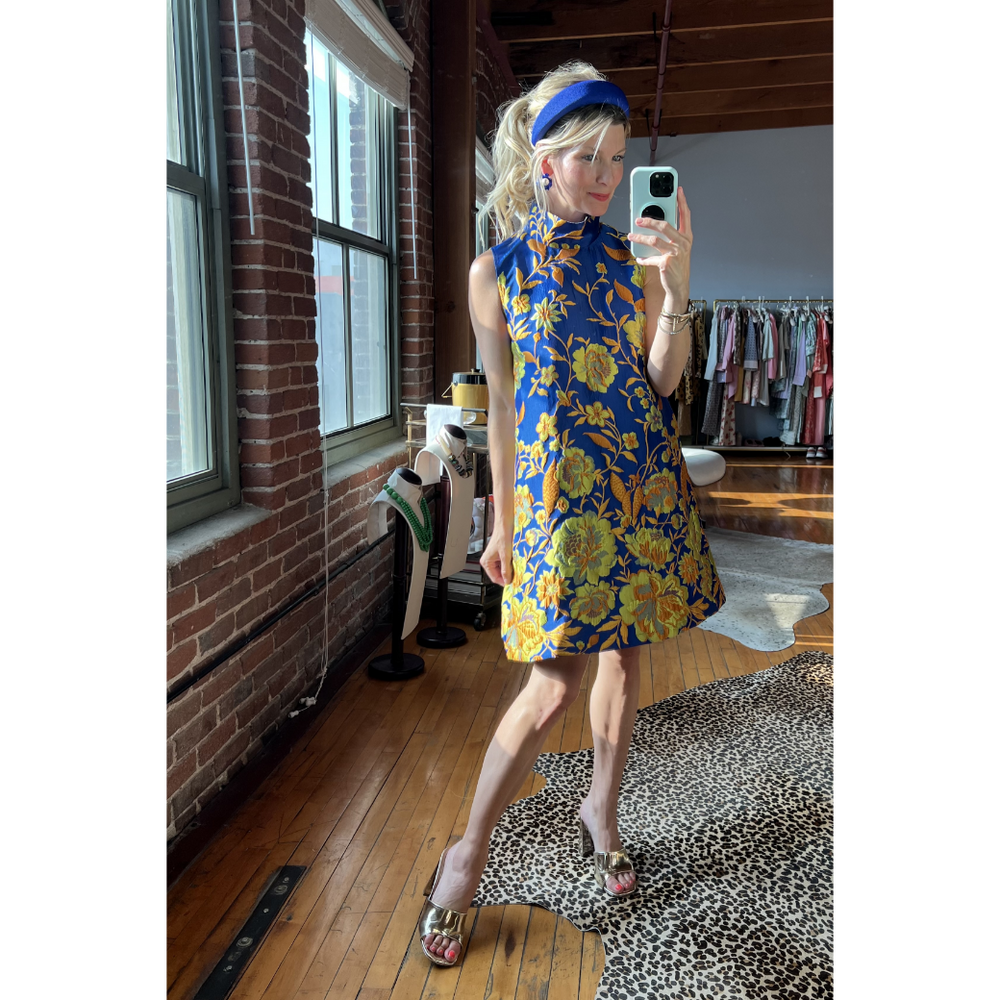 Sleeveless Mod Dress - Royal Brocade, image