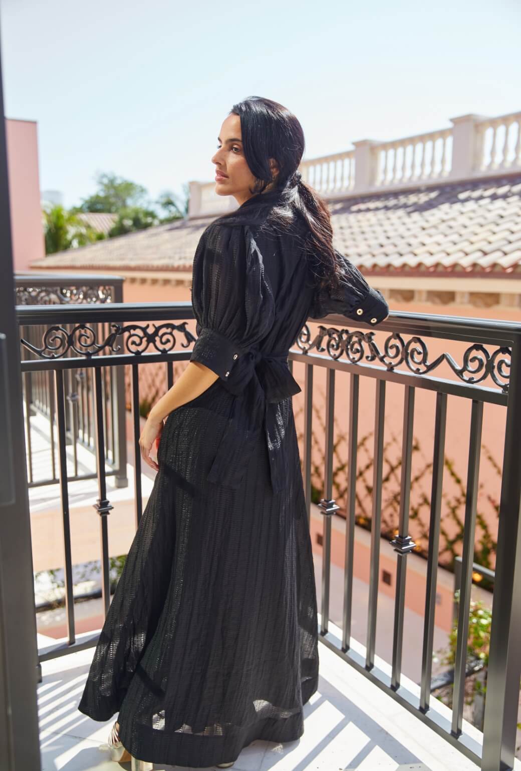 Puff Sleeve Day Gown - MAXI - Sheer Black