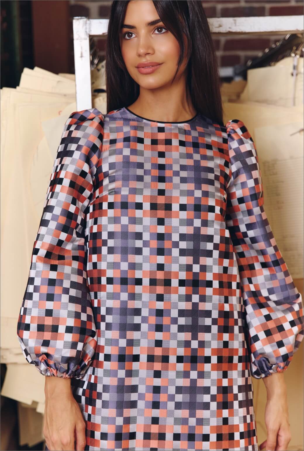 Puff Sleeve Party Dress KNEE LENGTH - Patchwork Brocade XS Puff Sleeve Party Dress KNEE LENGTH - Patchwork Brocade XS