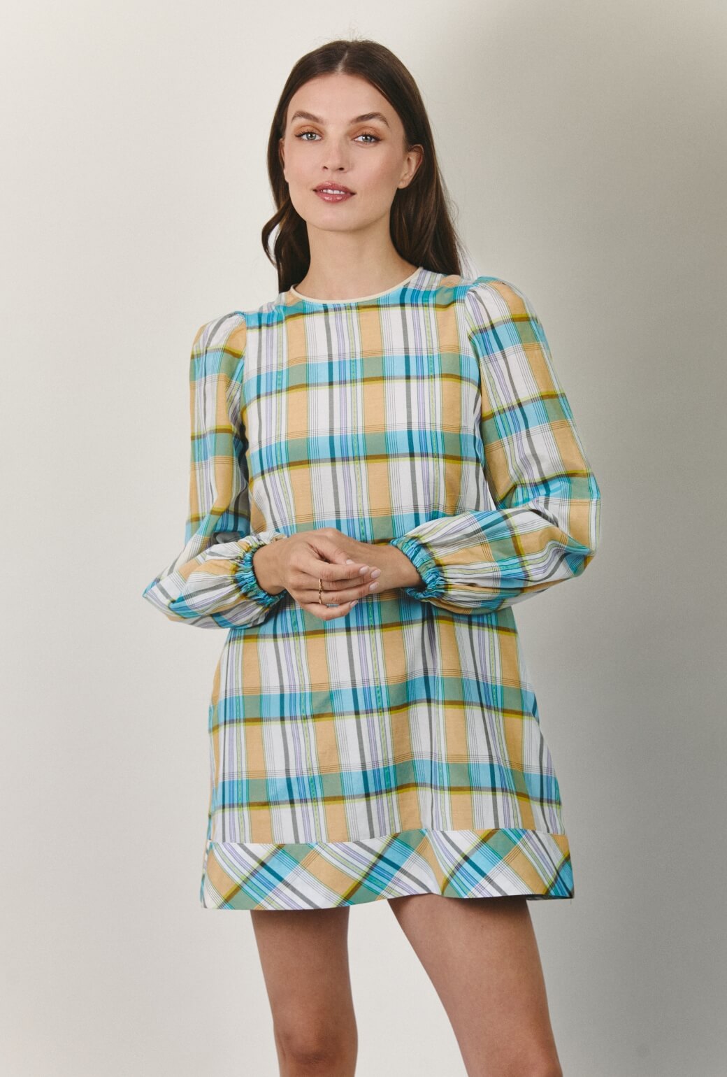 plaid party dress Puff Sleeve Party Dress MINI