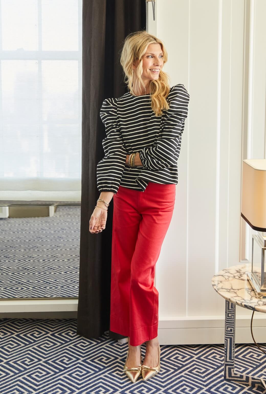 Buru x Kristin Kennedy Puff Sleeve Pullover - B&W Stripe Knit