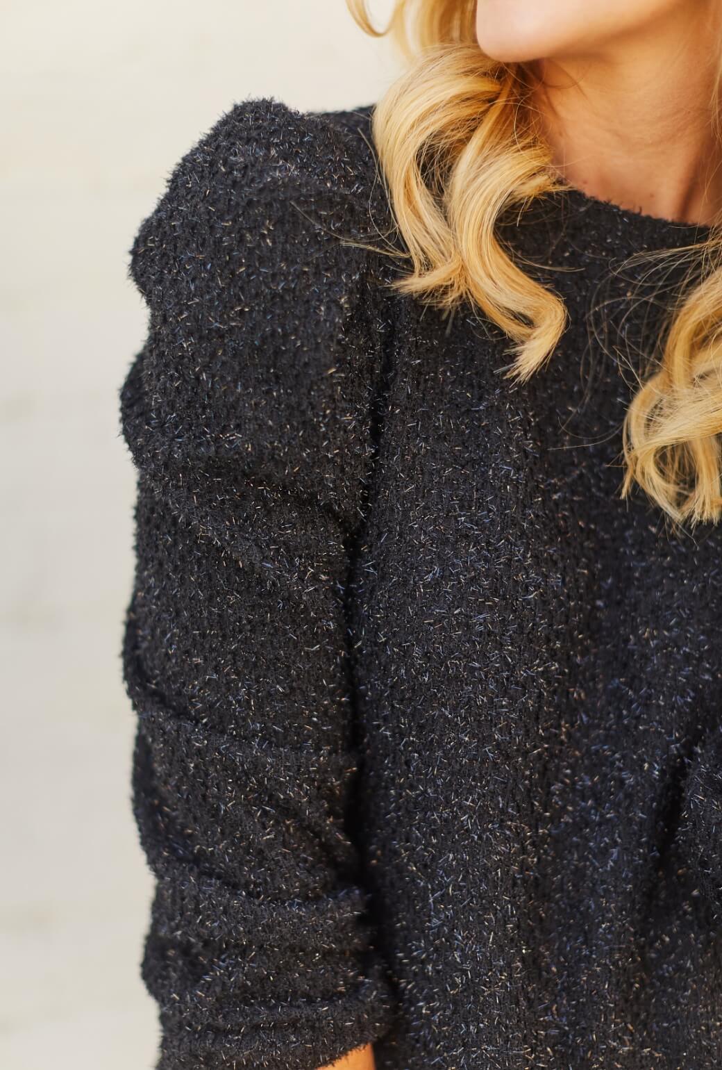 SAMPLE - Puff Sleeve Pullover - Black Shimmer Knit