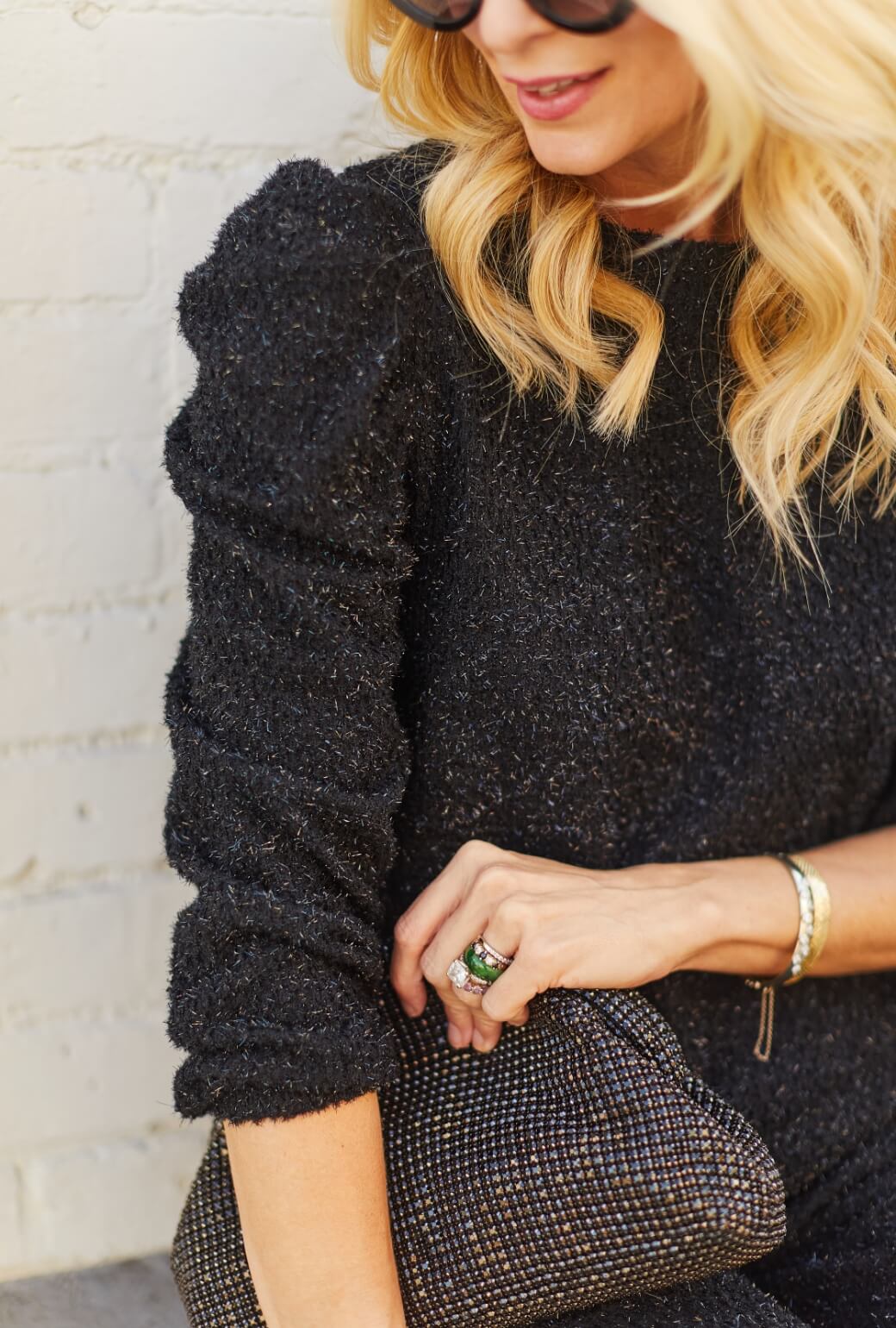 SAMPLE - Puff Sleeve Pullover - Black Shimmer Knit
