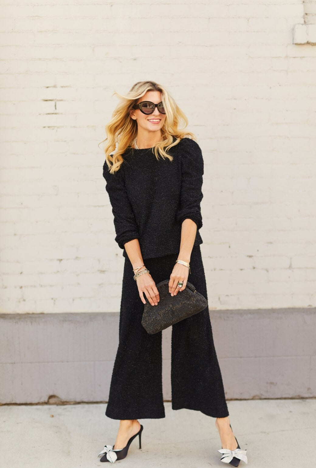 SAMPLE - Puff Sleeve Pullover - Black Shimmer Knit