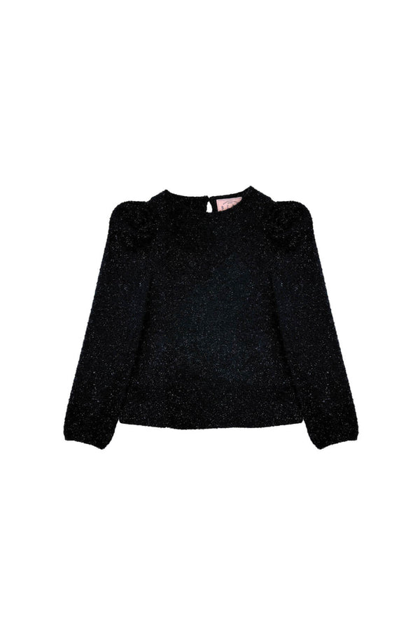 SAMPLE - Puff Sleeve Pullover - Black Shimmer Knit