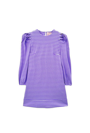 Puff Sleeve Pullover Dress - Purple Gingham Knit