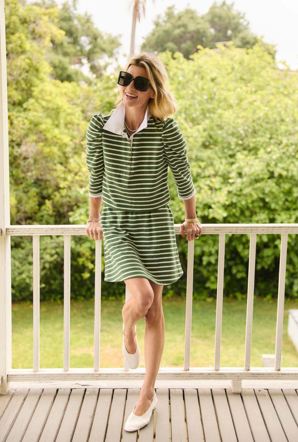 Puff Sleeve Tee - Green Stripe Knit